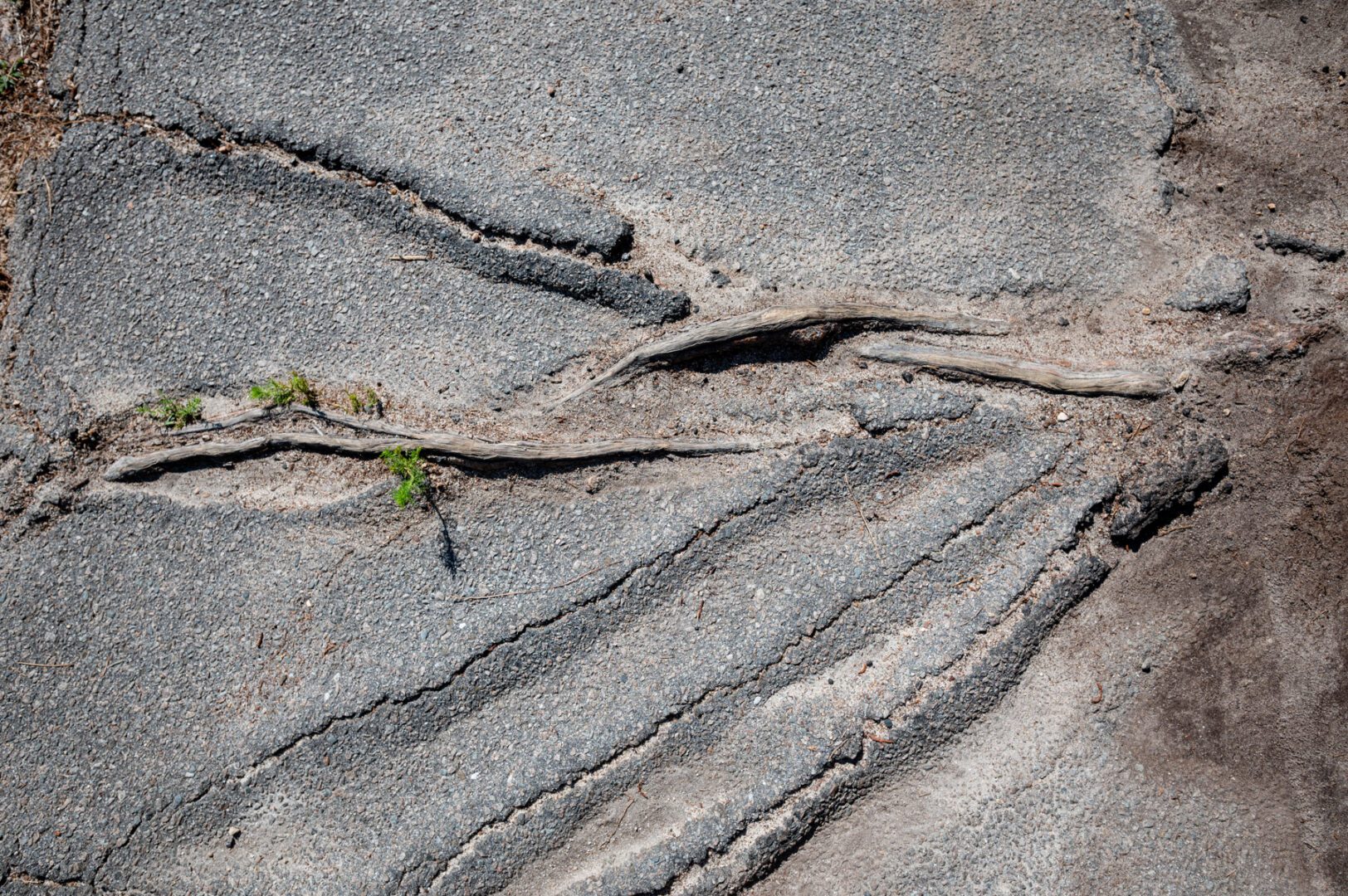 A cemented pavement with cracks